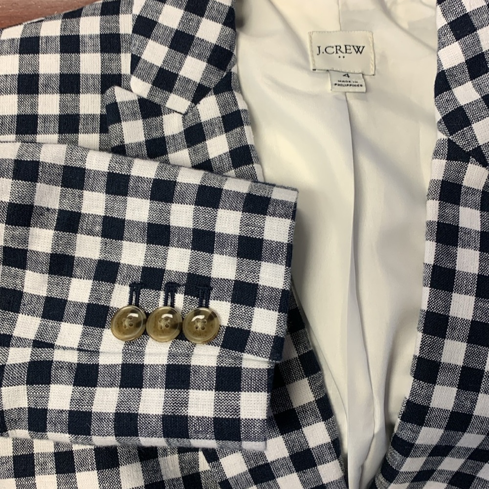 J Crew Re-Imagined Linen Blend One Button Buffalo Check Blazer - Picture 4 of 15